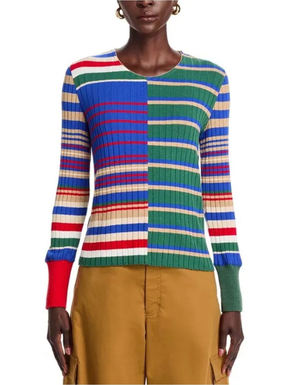 NWT Aldo Martins Women's Striped Ribbed Crewneck Sweater - Blue & Green
